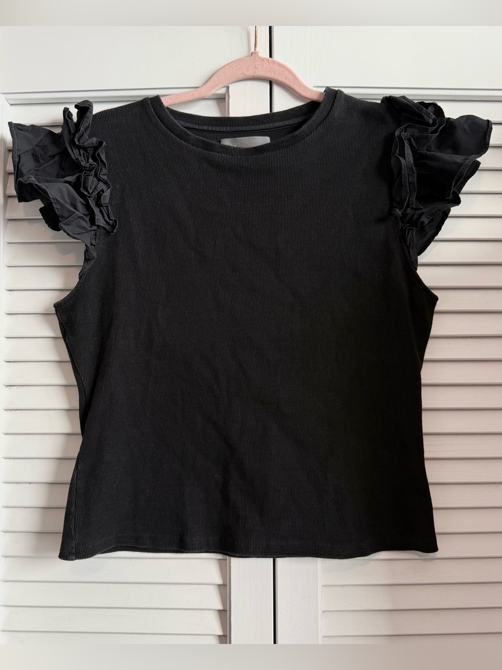 Anthropologie Black Ruffled Sleeve Tank Top